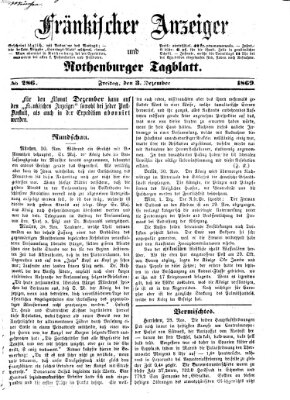Fränkischer Anzeiger Freitag 3. Dezember 1869