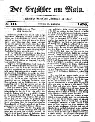 Der Erzähler am Main (Beobachter am Main und Aschaffenburger Anzeiger) Samstag 17. September 1870