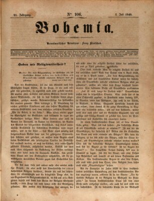 Bohemia Sonntag 2. Juli 1848