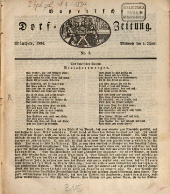 Die Bayerische Dorfzeitung (Münchener Bote für Stadt und Land) Mittwoch 1. Januar 1834