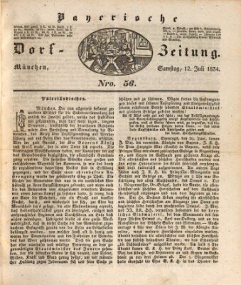 Die Bayerische Dorfzeitung (Münchener Bote für Stadt und Land) Samstag 12. Juli 1834