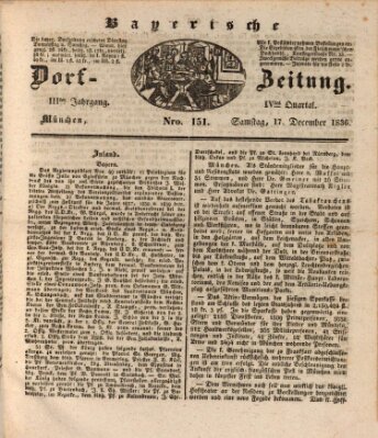 Die Bayerische Dorfzeitung (Münchener Bote für Stadt und Land) Samstag 17. Dezember 1836