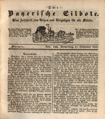 Baierscher Eilbote (Münchener Bote für Stadt und Land) Donnerstag 27. September 1838
