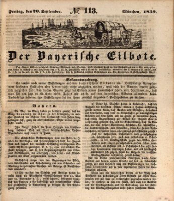 Baierscher Eilbote (Münchener Bote für Stadt und Land) Freitag 20. September 1839