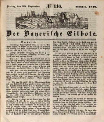 Baierscher Eilbote (Münchener Bote für Stadt und Land) Freitag 25. September 1840