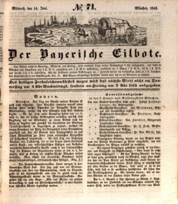 Baierscher Eilbote (Münchener Bote für Stadt und Land) Mittwoch 14. Juni 1843