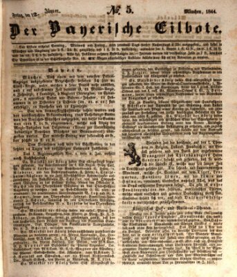 Baierscher Eilbote (Münchener Bote für Stadt und Land) Freitag 12. Januar 1844
