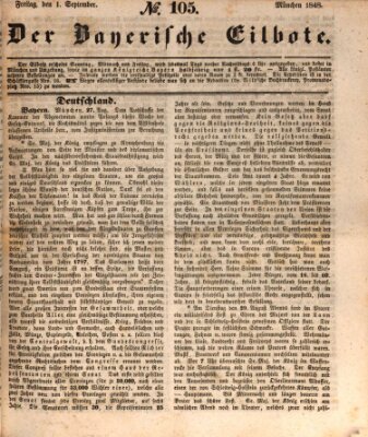 Baierscher Eilbote (Münchener Bote für Stadt und Land) Freitag 1. September 1848