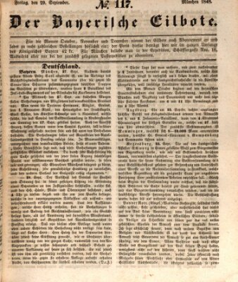 Baierscher Eilbote (Münchener Bote für Stadt und Land) Freitag 29. September 1848