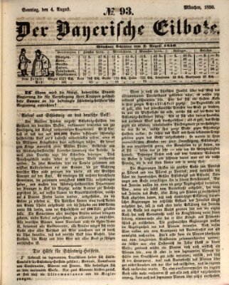Baierscher Eilbote (Münchener Bote für Stadt und Land) Sonntag 4. August 1850