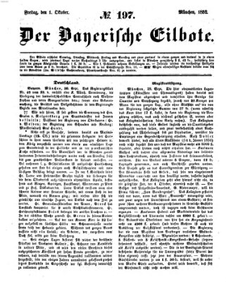 Baierscher Eilbote (Münchener Bote für Stadt und Land) Freitag 1. Oktober 1852