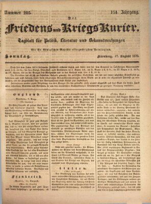Der Friedens- u. Kriegs-Kurier (Nürnberger Friedens- und Kriegs-Kurier) Sonntag 17. August 1828