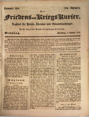 Der Friedens- u. Kriegs-Kurier (Nürnberger Friedens- und Kriegs-Kurier) Dienstag 9. September 1828