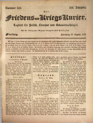 Der Friedens- u. Kriegs-Kurier (Nürnberger Friedens- und Kriegs-Kurier) Freitag 26. September 1828