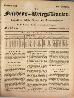 Der Friedens- u. Kriegs-Kurier (Nürnberger Friedens- und Kriegs-Kurier) Montag 22. Dezember 1828