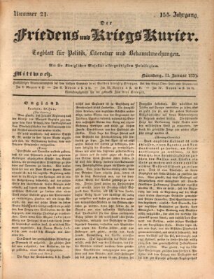 Der Friedens- u. Kriegs-Kurier (Nürnberger Friedens- und Kriegs-Kurier) Mittwoch 21. Januar 1829