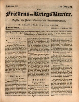 Der Friedens- u. Kriegs-Kurier (Nürnberger Friedens- und Kriegs-Kurier) Samstag 21. Februar 1829
