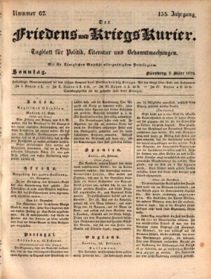 Der Friedens- u. Kriegs-Kurier (Nürnberger Friedens- und Kriegs-Kurier) Sonntag 8. März 1829
