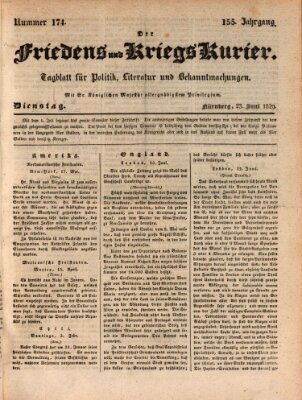 Der Friedens- u. Kriegs-Kurier (Nürnberger Friedens- und Kriegs-Kurier) Dienstag 23. Juni 1829
