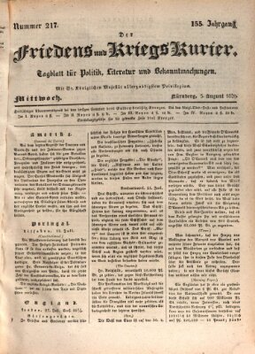 Der Friedens- u. Kriegs-Kurier (Nürnberger Friedens- und Kriegs-Kurier) Mittwoch 5. August 1829