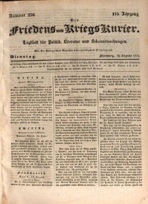 Der Friedens- u. Kriegs-Kurier (Nürnberger Friedens- und Kriegs-Kurier) Dienstag 18. August 1829