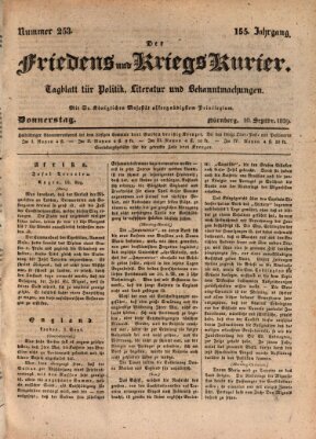 Der Friedens- u. Kriegs-Kurier (Nürnberger Friedens- und Kriegs-Kurier) Donnerstag 10. September 1829