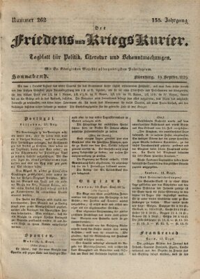 Der Friedens- u. Kriegs-Kurier (Nürnberger Friedens- und Kriegs-Kurier) Samstag 19. September 1829