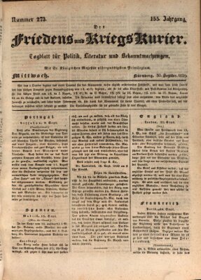 Der Friedens- u. Kriegs-Kurier (Nürnberger Friedens- und Kriegs-Kurier) Mittwoch 30. September 1829