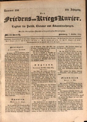 Der Friedens- u. Kriegs-Kurier (Nürnberger Friedens- und Kriegs-Kurier) Mittwoch 7. Oktober 1829