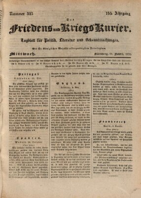 Der Friedens- u. Kriegs-Kurier (Nürnberger Friedens- und Kriegs-Kurier) Mittwoch 11. November 1829
