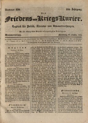 Der Friedens- u. Kriegs-Kurier (Nürnberger Friedens- und Kriegs-Kurier) Donnerstag 26. November 1829
