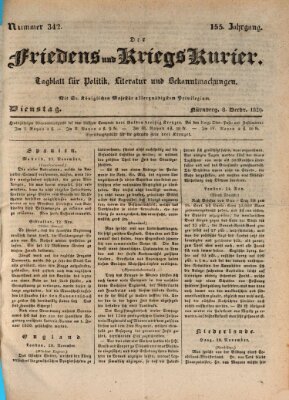 Der Friedens- u. Kriegs-Kurier (Nürnberger Friedens- und Kriegs-Kurier) Dienstag 8. Dezember 1829