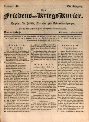 Der Friedens- u. Kriegs-Kurier (Nürnberger Friedens- und Kriegs-Kurier) Donnerstag 11. Februar 1830