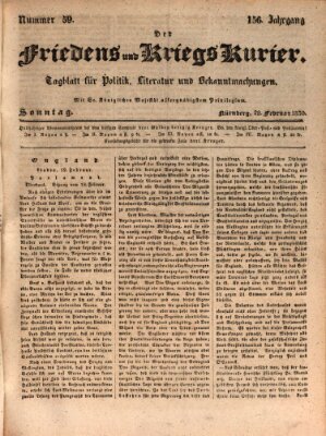 Der Friedens- u. Kriegs-Kurier (Nürnberger Friedens- und Kriegs-Kurier) Sonntag 28. Februar 1830
