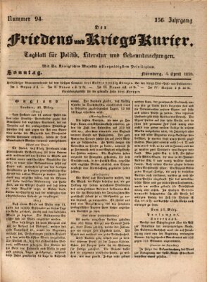 Der Friedens- u. Kriegs-Kurier (Nürnberger Friedens- und Kriegs-Kurier) Sonntag 4. April 1830
