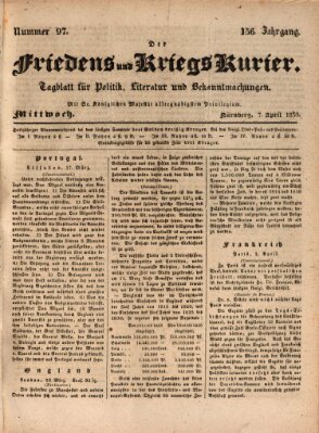 Der Friedens- u. Kriegs-Kurier (Nürnberger Friedens- und Kriegs-Kurier) Mittwoch 7. April 1830