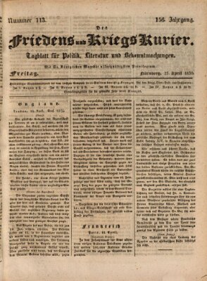 Der Friedens- u. Kriegs-Kurier (Nürnberger Friedens- und Kriegs-Kurier) Freitag 23. April 1830