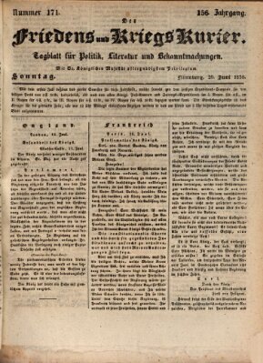 Der Friedens- u. Kriegs-Kurier (Nürnberger Friedens- und Kriegs-Kurier) Sonntag 20. Juni 1830