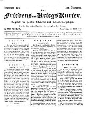 Der Friedens- u. Kriegs-Kurier (Nürnberger Friedens- und Kriegs-Kurier) Donnerstag 15. Juli 1830