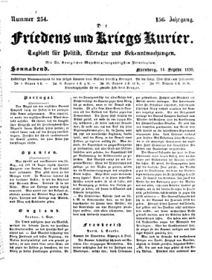 Der Friedens- u. Kriegs-Kurier (Nürnberger Friedens- und Kriegs-Kurier) Samstag 11. September 1830