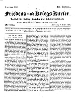 Der Friedens- u. Kriegs-Kurier (Nürnberger Friedens- und Kriegs-Kurier) Freitag 8. Oktober 1830