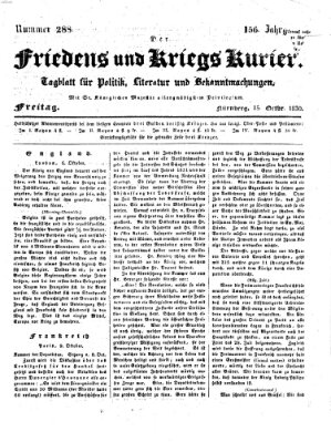 Der Friedens- u. Kriegs-Kurier (Nürnberger Friedens- und Kriegs-Kurier) Freitag 15. Oktober 1830