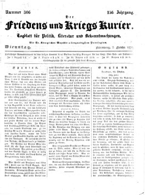 Der Friedens- u. Kriegs-Kurier (Nürnberger Friedens- und Kriegs-Kurier) Dienstag 2. November 1830