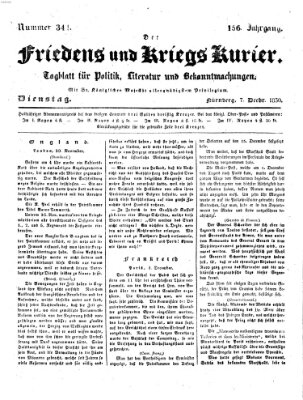 Der Friedens- u. Kriegs-Kurier (Nürnberger Friedens- und Kriegs-Kurier) Dienstag 7. Dezember 1830