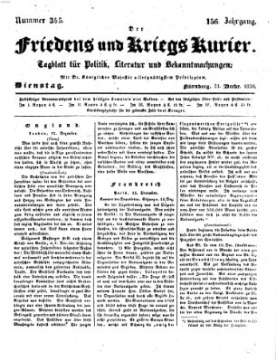 Der Friedens- u. Kriegs-Kurier (Nürnberger Friedens- und Kriegs-Kurier) Dienstag 21. Dezember 1830
