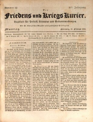 Der Friedens- u. Kriegs-Kurier (Nürnberger Friedens- und Kriegs-Kurier) Montag 21. Februar 1831