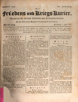 Der Friedens- u. Kriegs-Kurier (Nürnberger Friedens- und Kriegs-Kurier) Montag 4. Juli 1831