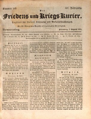 Der Friedens- u. Kriegs-Kurier (Nürnberger Friedens- und Kriegs-Kurier) Donnerstag 4. August 1831