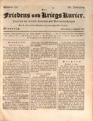 Der Friedens- u. Kriegs-Kurier (Nürnberger Friedens- und Kriegs-Kurier) Dienstag 9. August 1831
