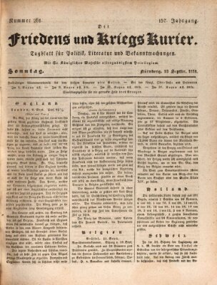 Der Friedens- u. Kriegs-Kurier (Nürnberger Friedens- und Kriegs-Kurier) Sonntag 18. September 1831